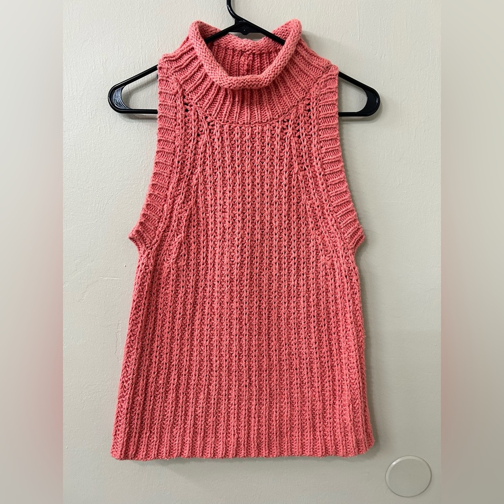 Moth Anthropologie Coral Sleeveless Turtleneck Sweater Chunky Knit Sz M